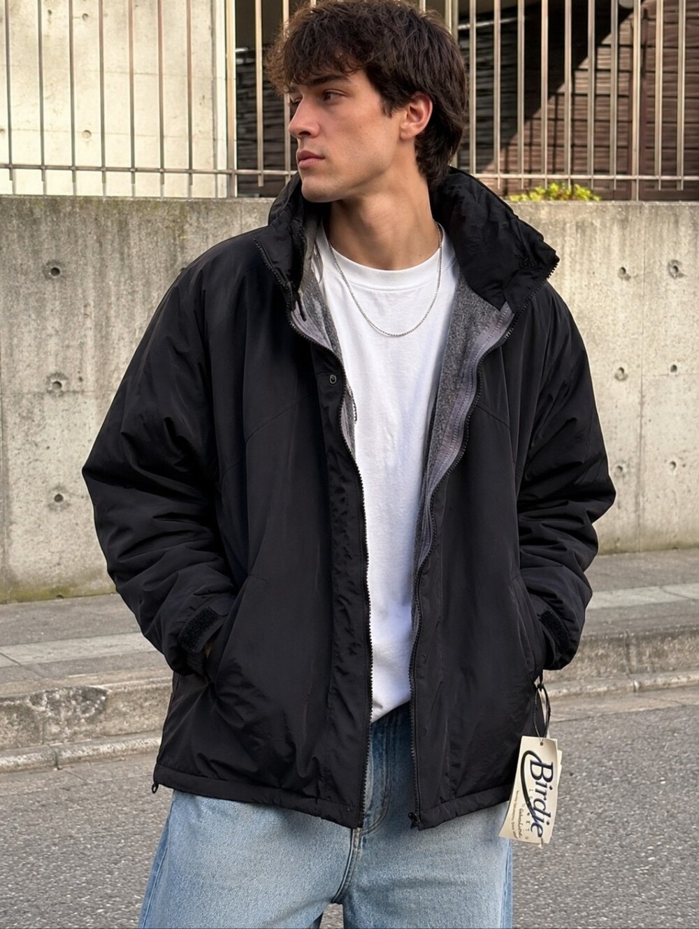 Vintage BIRDIE JACKETS Coat Mens Large Black Fleece Lined Minimalist 90s NWT